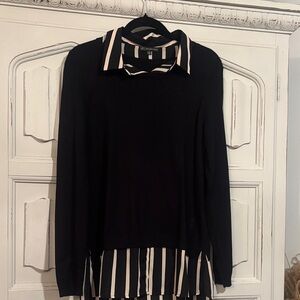 Adriana Papell Black and pink Striped Layered Sweater